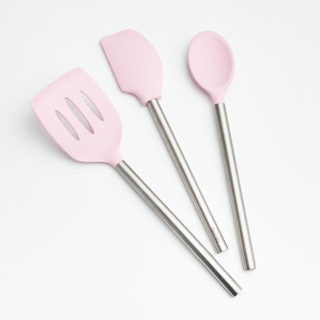 Pink Silicone Utensils with Stainless Steel Handles, Set of 3