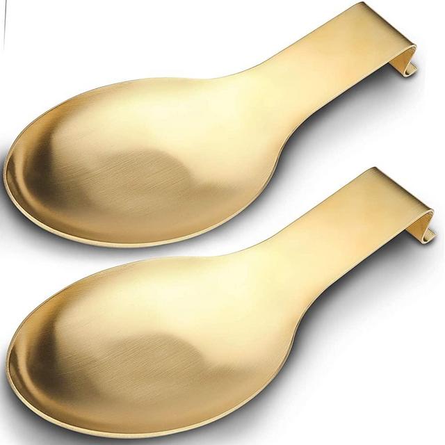 Stainless Steel Spoon Rest,Spatula Ladle Holder, Stainless Steel Utensil Spoon Rest Holder, Brushed Finish, Dishwasher Safe 3.8 x 9.4 Inch (Gold color2PCS)