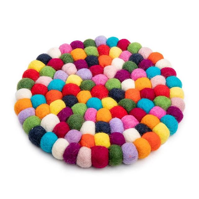 Woolygon Trivet, Pot Mat, Pot Holder Heat Resistant Durable Round Felt Design Hand-Felted in Nepal