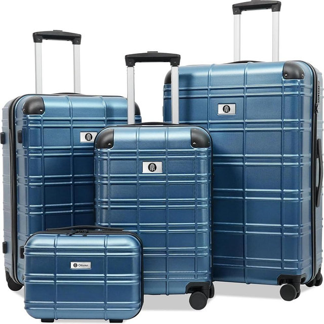 ottsmn Luggage Sets 4 Piece, ABS PC Lightweight Suitcases with Wheels, Hardshell Luggage Sets Carry on Luggage Set with TSA Lock Blue (12in 20in 24in 28in)