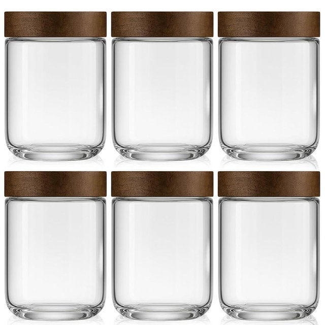 Osfel 16oz 6 Pack Overnight Oats Containers with Lids, Glass Mason Jars with Acacia Wood Airtight Lids, Wide Mouth Meal Prep Storage Jars for Yogurt, Chia Pudding, Salad, Parfait, Snacks, Spice