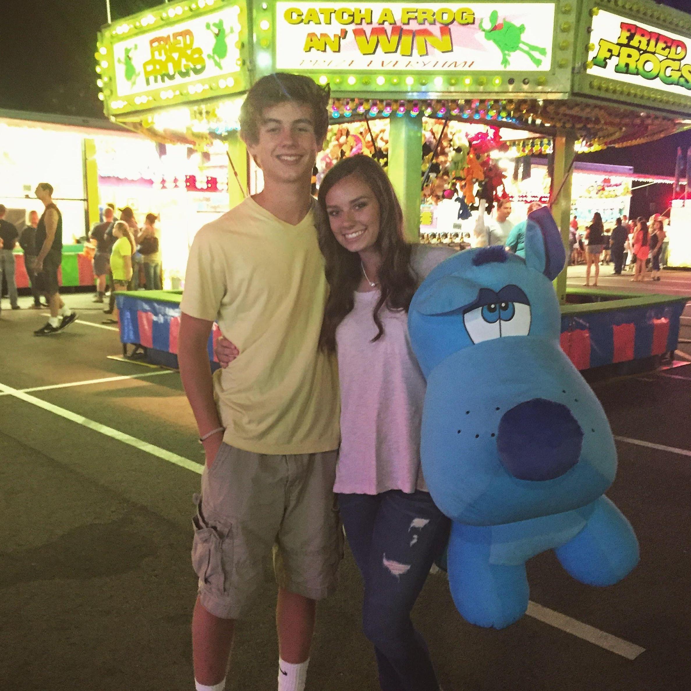 Carson won me a big stuffed animal at the Fair - we named him Blue