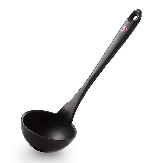 New DI ORO Seamless Series Silicone Kitchen Soup Ladle – 600°F Heat-Resistant Serving and Rubber Cooking Spoon – Maximum Bowl Capacity – Dishwasher Safe with a Heavy-Duty Stainless-Steel Core (Black)