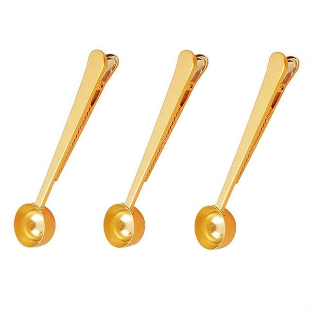 Voice on growth Coffee Scoop,Golden-Stainless Steel Measuring Spoon Bag Clip,Great for Measuring Coffee,Tea,Protein Powder,lnstant Drinks and More,Pertect coffee spoon set of 3