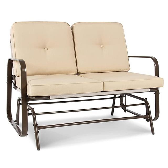 Best Choice Products 2-Person Outdoor Patio Glider Loveseat Rocking Chair w/UV-Resistant Cushions - Beige