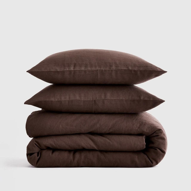 European Linen Duvet Cover Set - King/Cal King - Espresso