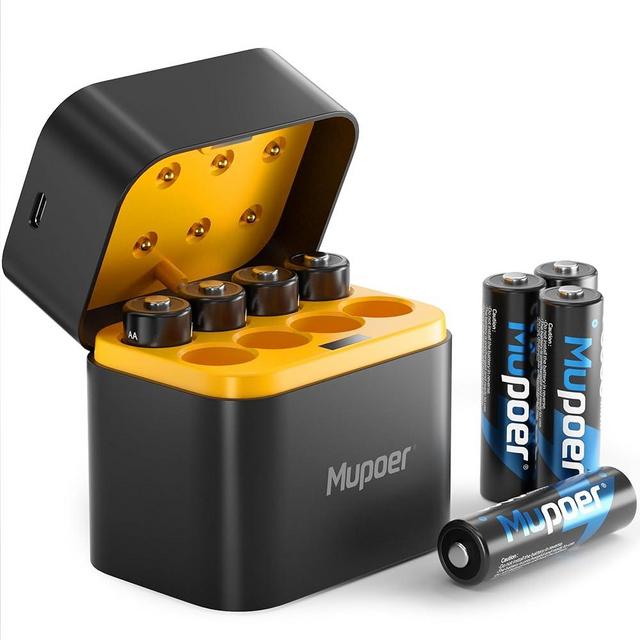 Mupoer Rechargeable AA Batteries Lithium with Charger,8 Pack 1.5V 3000mWh Double A Battery Rechargeable,Long Lasting Lithium ion AA Battery with Charging Storage Box for Blink Xbox Blue