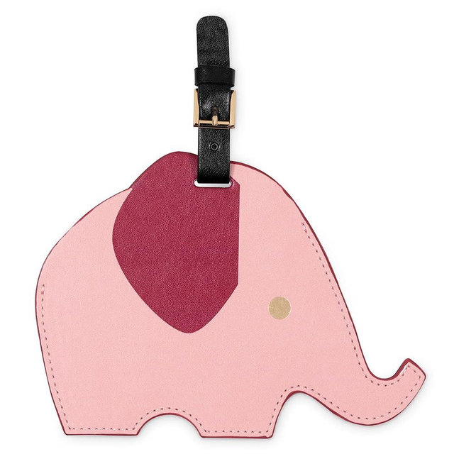 kate spade new york Round Red Vegan Leather Luggage Tag for Women, Durable Suitcase ID Tag (Elephant)