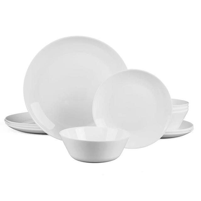 LaGlint Dinnerware Sets for 4, 12 Pieces Opal Glass Plates and Bowls Set, Dishwasher and Microwave Safe Dish Dinning Ware Set, Chip and Scratch Resistant Dishware Sets White