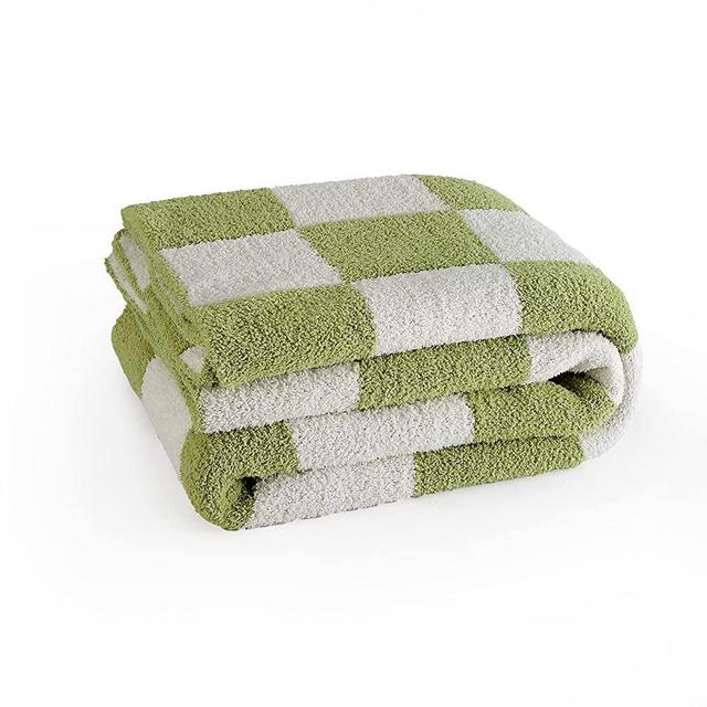 QQP Checkered Throw Blanket,Soft Cozy Microfiber Reversible Checkerboard Fluffy Throw Blanket,50X60In Blanket for Home Bed Couch.（Sage Green）