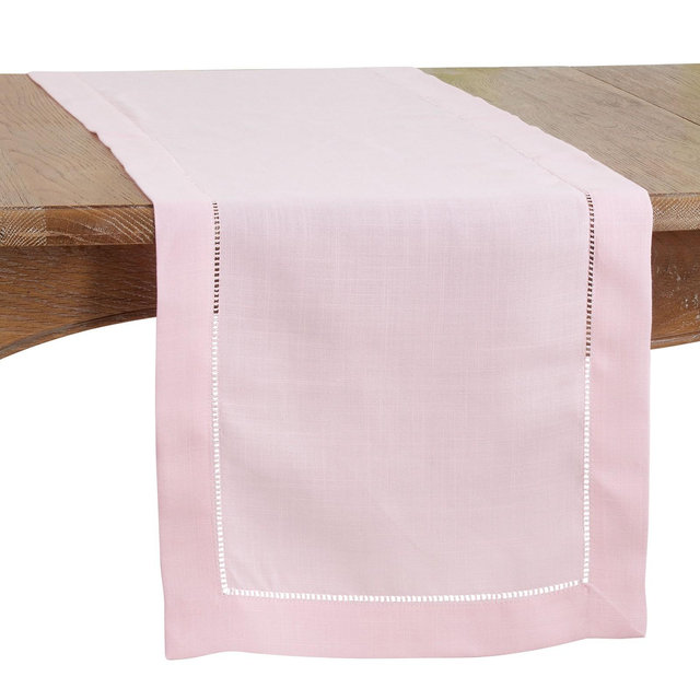 Saro Lifestyle Classic Hemstitch Border Table Runner, Pink, 16" x 120"