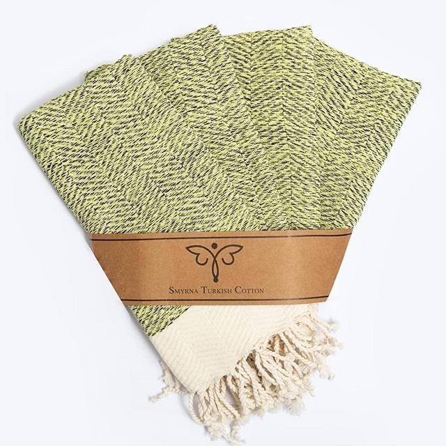 Smyrna Turkish Cotton Kitchen Dish Towels Herringbone Series Pack of 4 | 100% Cotton, 15x26 | Machine Washable Wash Cloths | Soft, Absorbent, Prewashed and Quick Dry Turkish Dish Towels (Yellow)