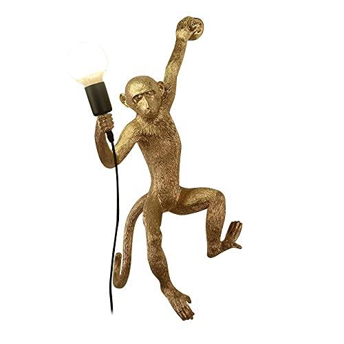 Modern Wall Light Monkey Wall Lamp Resin Sitting Monkey Lighting Fixture for Living Room Bedroom Office College Dorm (Gold, Wall Lamp)
