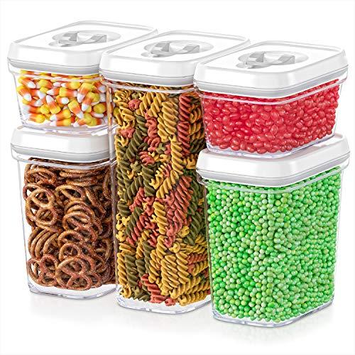 DWËLLZA KITCHEN Airtight Food Storage Containers - 5 Piece Set - Air Tight Lid - Kitchen & Pantry Containers - Clear Thick Plastic Canisters - BPA-Free - Keeps Food Fresh & Dry