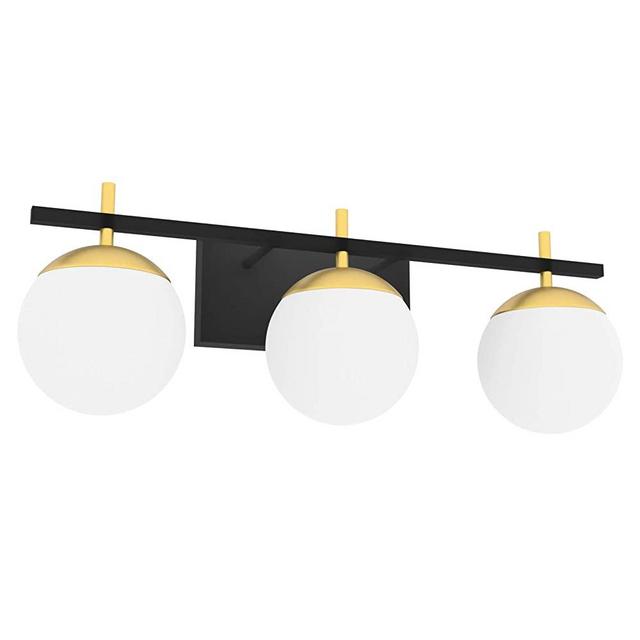 Ralbay Mid Century Modern Bathroom Vanity Lights 3-Light Milky Glass Modern Bathroom Vanity Lights Over Mirror, Black/Golden Wall Light Fixture for Bathroom (Exclude Bulb)