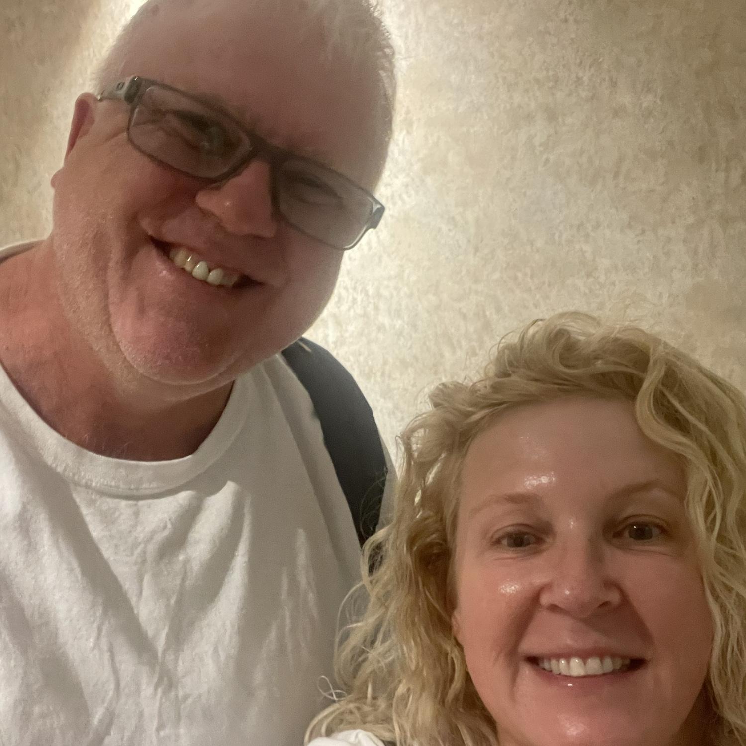 On our way home from Portugal at 3:00 am; happy together