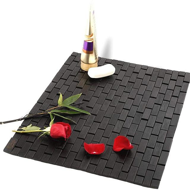 Bamboo Bath Mat - Black Bathroom Rug - Long-Lasting and Low-Maintenance Rugs for Bathroom Sauna Kitchen and Shower Textured Floors - Standard 23.5 x 16.5 Inches