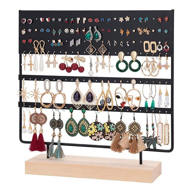 Earring Stand Holder Earring Display Stand Ear Stud Holder Earring Tree Stand Jewelry Display Stand Holder Rack with Wooden Tray/Dish for Earrings Display Home Use 144 Holes