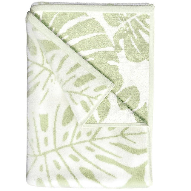 Great Bay Home 100% Cotton Oversized Beach Towel - 36" x 68" Pool Towels - Absorbent, Quick Dry, Ultra-Soft Large Towel (Sage Green/Light Sage Green Leafy Palm)