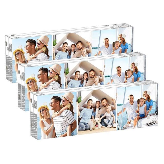 AITEE 2x6 Acrylic Picture Frames 3 Pack, 20% Thicker Block, Clear Picture Frames Freestanding Double Sided Magnetic Acrylic Lucite Frameless Transparent Square Frame Gift for Desktop Display