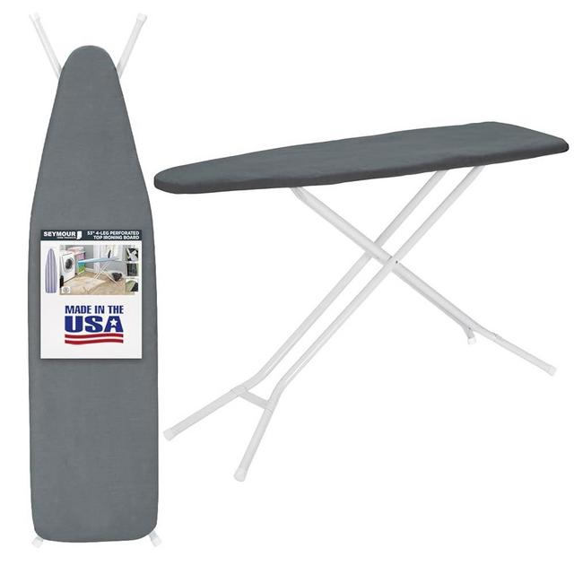 Ironing Board Full Size Made in The USA by Seymour Home Products (Dark Grey) | Includes Cover and Pad | Ironing Board with 4 Steel Legs for Extra Support | Features Perforated Top for Steam Flow