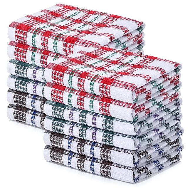 Kitchen Towels Set of 12, Cotton 16 x 26-inch Stripe Dish Towels, Absorbent Washing Drying Dishtowels for Everyday Cooking and Baking