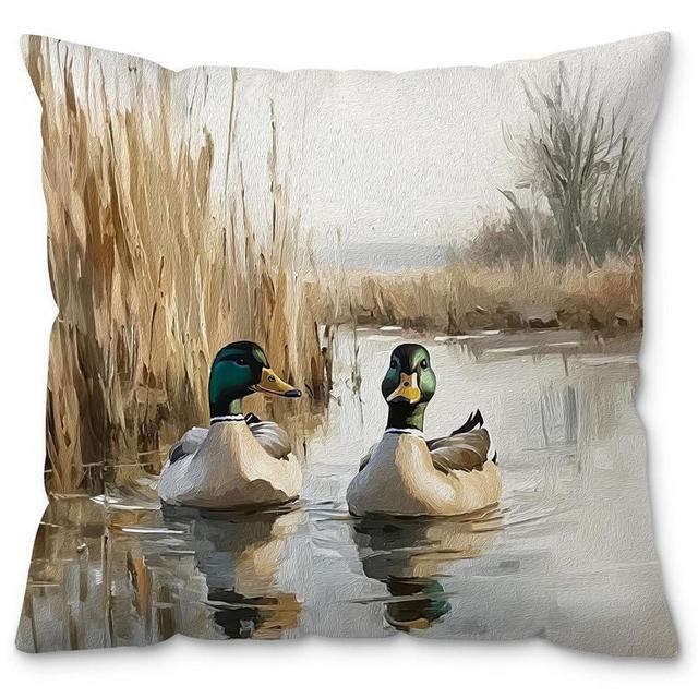 ROXMART Farmhouse Mallard Duck Pond Pillow Covers 18x18, Cottage Core Decor, Countryside Vintage Rustic Wild Duck Decorative Pillow Covers for Couch Sofa Bedroom Living Room Home Cabin