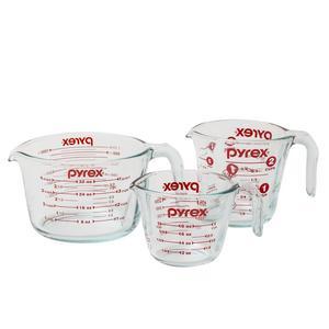 Pyrex Essentials (3-Pack) Glass Measuring Cups Set, (1, 2 & 4 Cup) Measuring Cups For Prepping, Baking and Cooking, Preheated Oven, Dishwasher, Freezer, and Microwave Safe