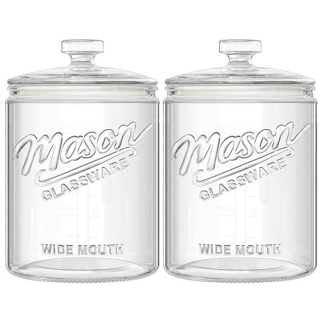 Dwbligt 2 Pack 1 Gallon Glass Cookie Jar with Lid, Glass Canisters for Pantry Organizers & Storage, Wide Mouth Mason Jar for Flour Sugar, Sourdough Starter, Coffee, Dog Treat, Apothecary, Laundry Room