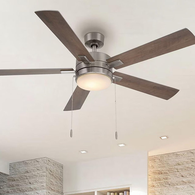 Harbor Breeze Ollington 52-in Brushed Nickel with Silver/Burnished Maple Blades LED Ceiling Fan With Light and Pull Chain Included 5 -Blade