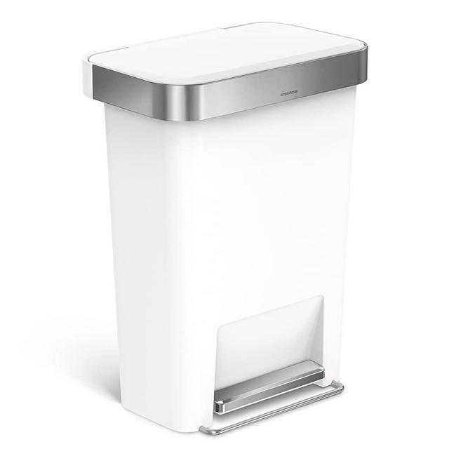 simplehuman 45 Liter Rectangular Kitchen Step Soft-Close Lid, White Plastic trash can