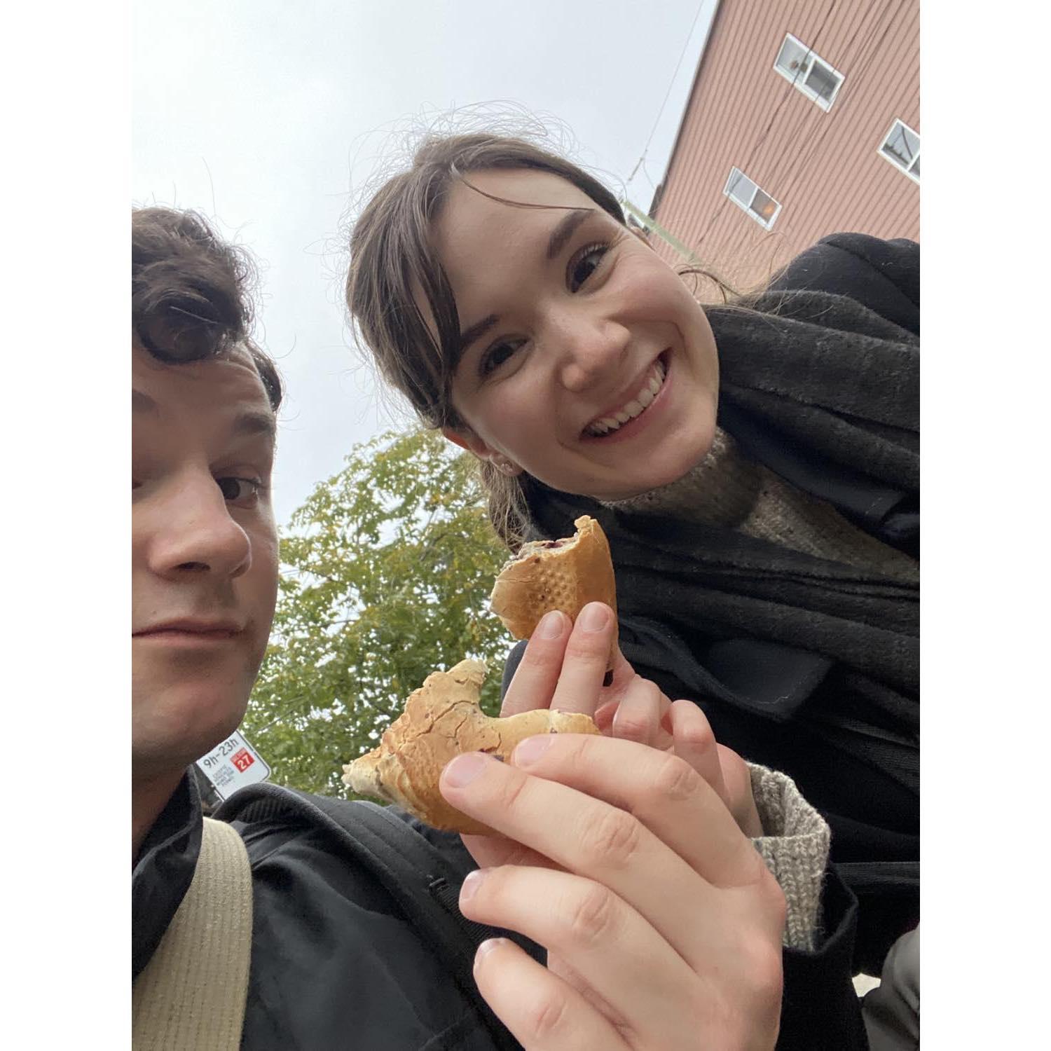 Eating bagels in Montreal