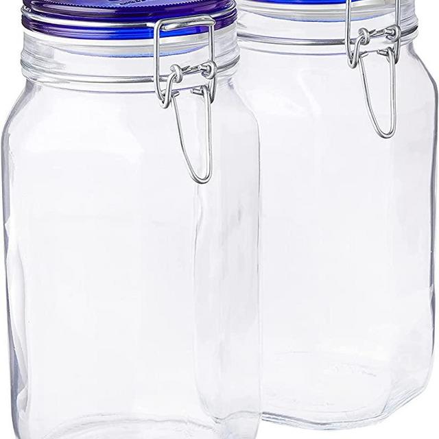 Bormioli Rocco Fido Collection, 2 Pack, 50.75 Oz. Food Storage Glass Jars, Airtight Rubber Seal & Glass Lid, With Stainless Wire Clamp, Made In Italy.