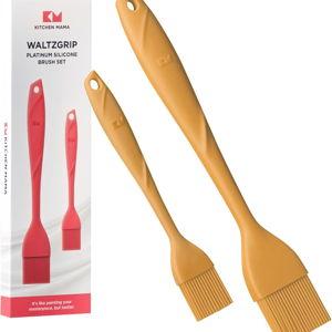 Kitchen Mama WaltzGrip Platinum Silicone Basting Pastry Brush: Set of 2 Heat-Resistant Brushes Utensils for Cooking, Baking, Grilling, Barbecue, and Spreading Oil, Butter, Egg (Yellow)
