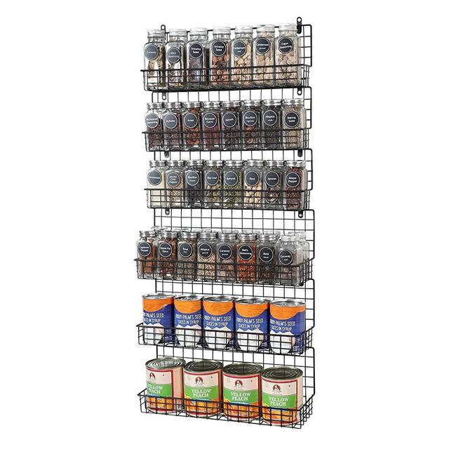 Spice Rack Organizer 6-Tier Wall Mounted Spice Racks Hanging Shelf Spice Storage Racks for Kitchen Pantry Door Bathroom,Two Size, Large Capacity,Black