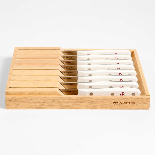 Wusthof ® Gourmet White Steak Knives with Tray, Set of 9