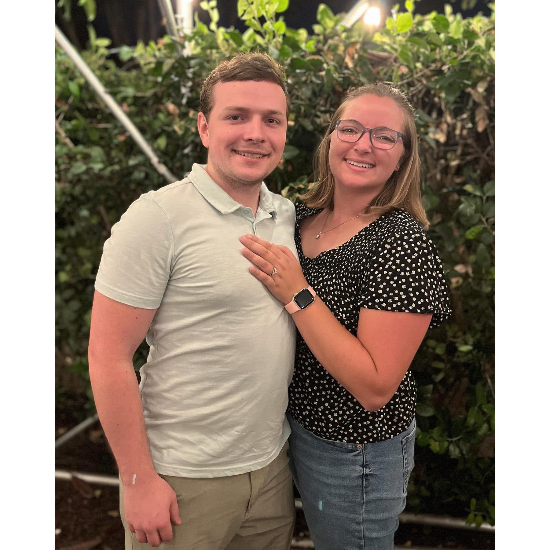 After proposing, we went out to dinner. Our waiter took this picture for us before bringing out a free dessert!