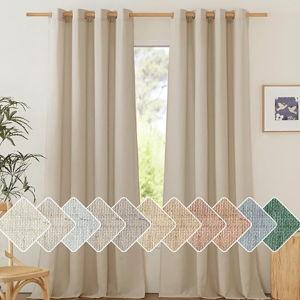 NICETOWN Thick Linen Curtains Privacy with Light Filtering, Grommet Semi Sheer Not See Through Linen Blend Curtain Drapes Vintage & Rustic for Farmhouse / Living Room, Angora, W55 x L84, 2 Panels