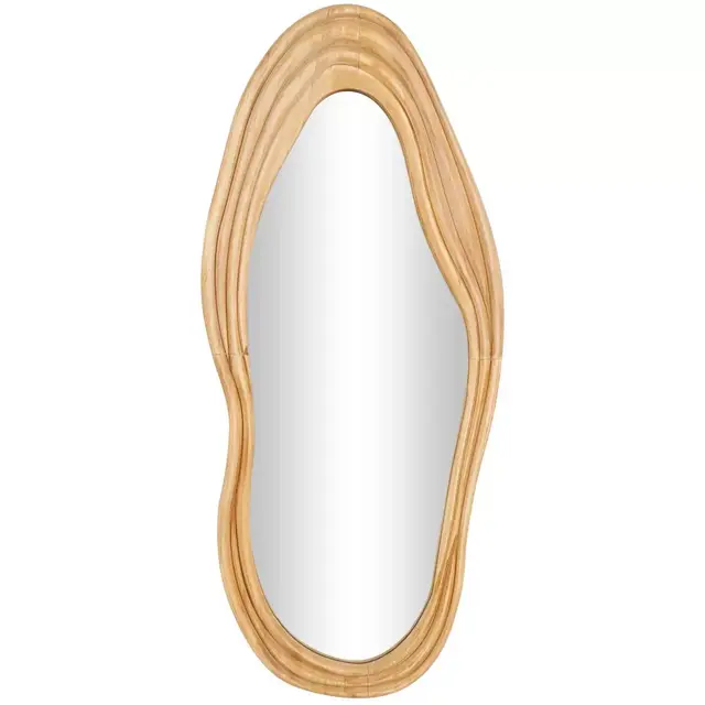41"x18" Wood Abstract Wavy Wall Mirror: Carved Bohemian Decor - Olivia & May