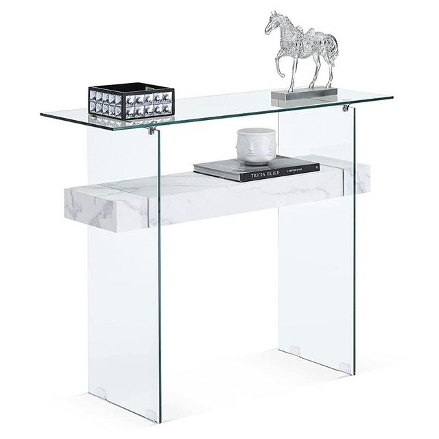 ivinta Narrow Glass Console Table with Storage Modern Sofa Table Entryway Table Glass Writing Desk Small Computer Desk TV Table Buffet Table Modern Accent Table for Small Space