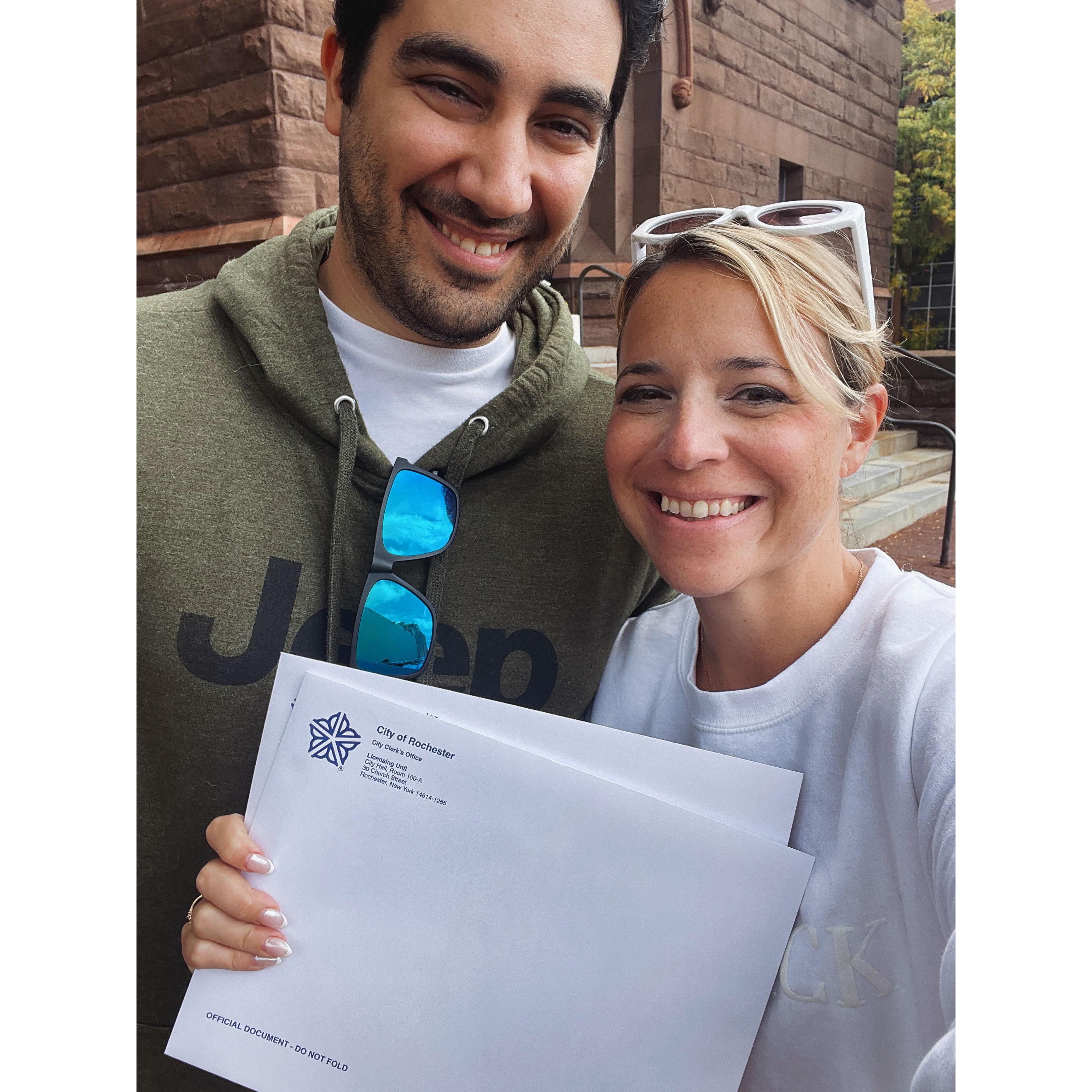 Picking up our marriage license