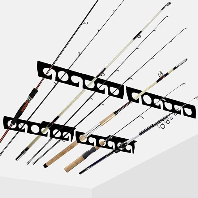 Fishing Rod Racks Wall or Ceiling Fishing Rod/Pole Rack Holder Storage Hook Holds up to 12 Fishing Rods Wall Mounted for Garage Cabin and Basement