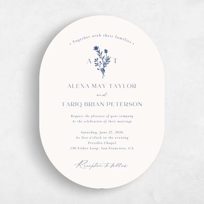 Blue Oval Wedding Invitation - Hazel Portrait