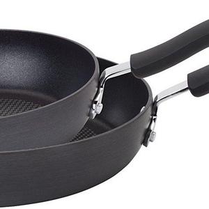 Groupe SEB - T-fal E918S2 Ultimate Hard Anodized Scratch Resistant Titanium Nonstick Thermo-Spot Heat Indicator Anti-Warp Base Dishwasher Safe Oven Safe PFOA Free Cookware Set, 2-Piece, Gray