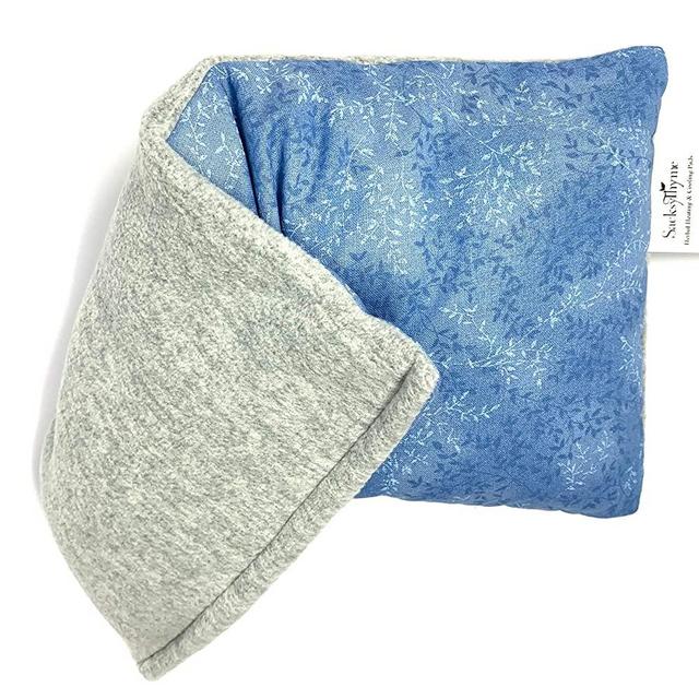Heating Pad - Microwavable Hot Therapy Relief - Hot Pack - Ideal for Cramps, Muscle Ache, Back, Neck, Shoulders - Flaxseed - Moist Heat (Fleece/Cotton- UNSCENTED) Made in USA- (Blue) by Sacksy Thyme