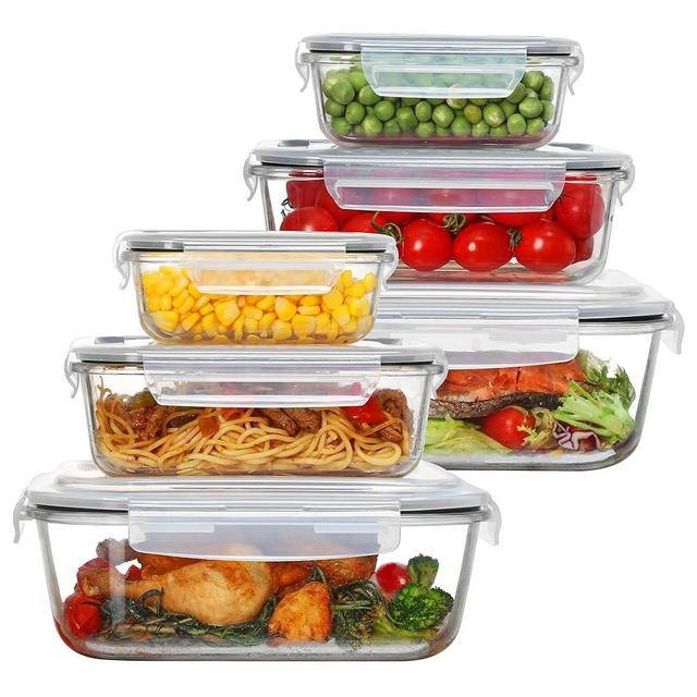 Vtopmart 2.26L/76oz Extra Large Glass Food Storage Containers with Lids, 6 pack Meal Prep Container Set, Airtight Container Bento Boxes with Snap Locking Lids for Microwave, Oven, Freezer, Dishwasher