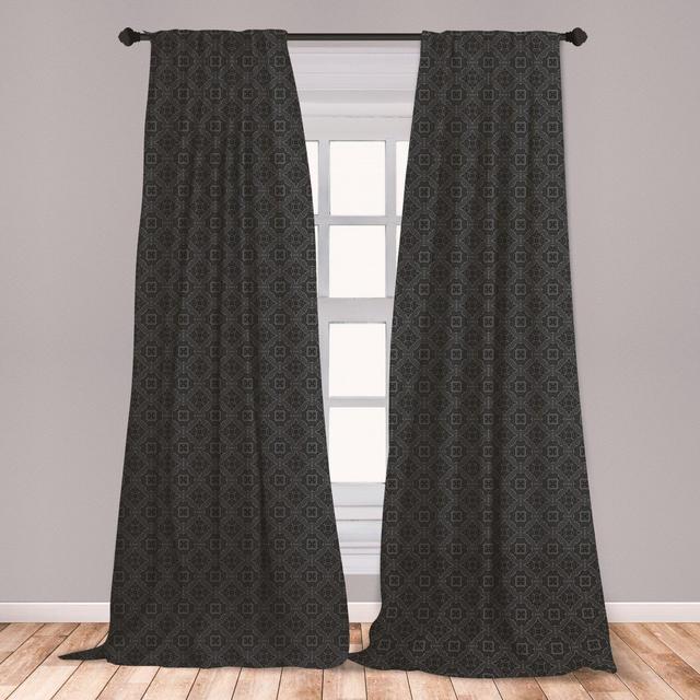 Amott Dark Grey Window Curtains, Baroque Venetian Flower Motifs Medieval Ornate Mosaic Gothic Design Elements, Lightweight Decorative Panels Set Of 2 With Rod Pocket, 56" X 63", Black Grey (Set of 2)