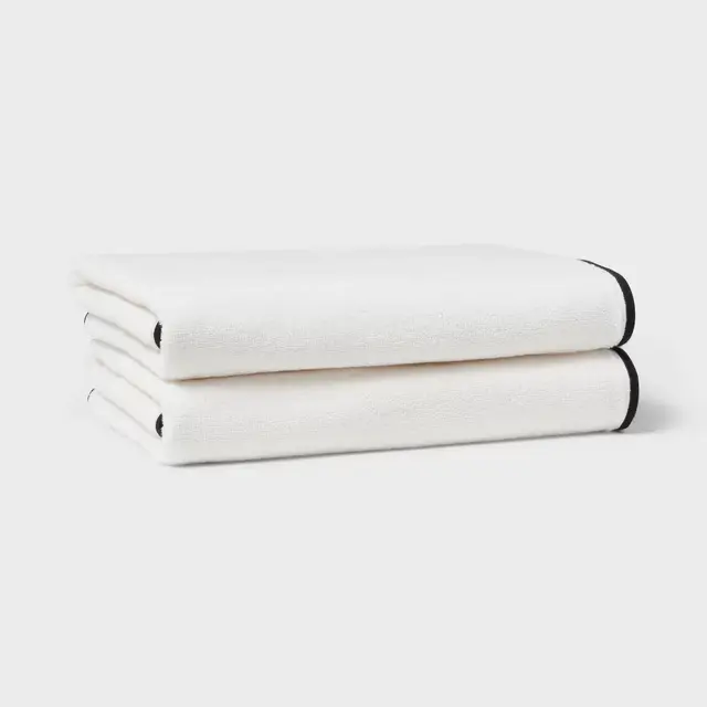 2pc Luxe Border Stitch Bath Towel Black/White - Threshold™