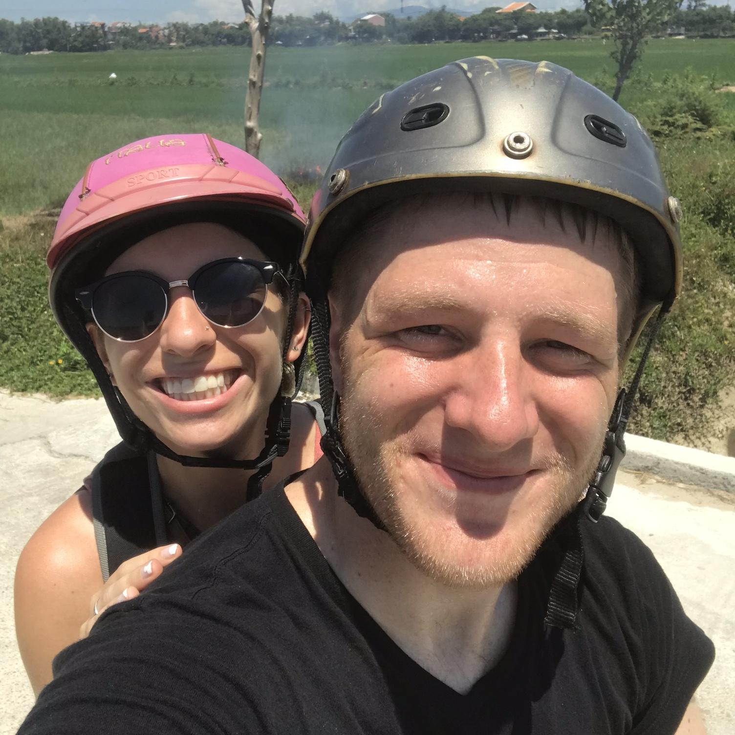 Motor bike ride through the rice paddies in Hoi An Vietnam