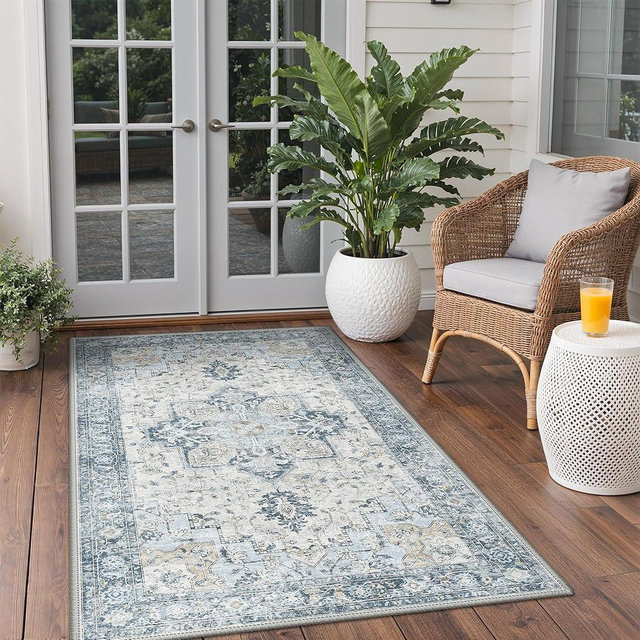 GENIMO Outdoor & Indoor Area Rug 3'x 5', Waterproof, Non-Shedding, Easy Cleaning, Boho Mat for Patio, Living Room, Balcony, Dining Room, RV, Deck, Bedroom, Camping, Outside Carpet,Blue